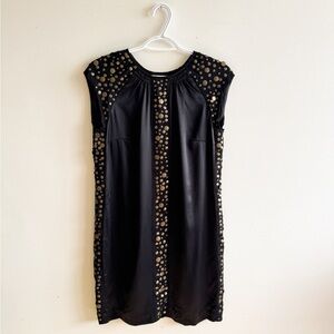 Black Silk Dress with Gold Tone Metallic Details